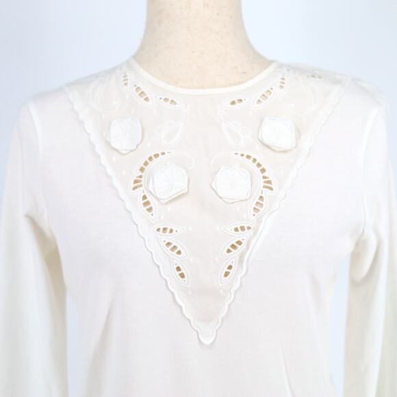 Helmut Lang Women White Knit Embroidery Long Sleeve Top Size S - Picture 2 of 5